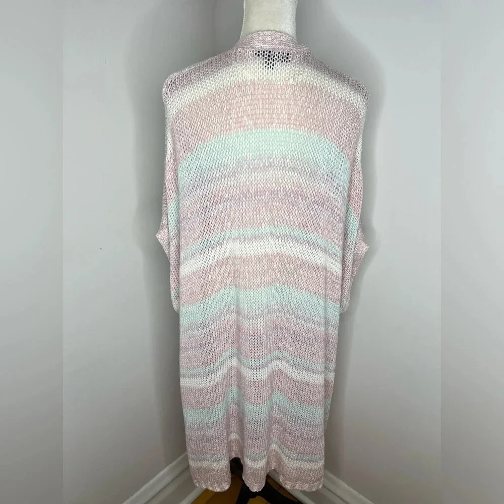 Lane Bryant Size 20 Pastel Striped Open Duster Cardigan Boho Cocoon Sweater - Picture 7 of 13